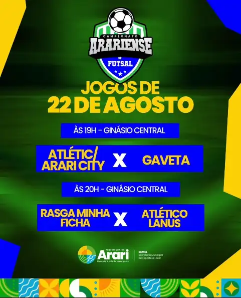 A emoção da 1ª rodada do Campeonato Arariense de Futsal vai começar! Confira a tabela dos primeiros duelos no Ginásio Ce